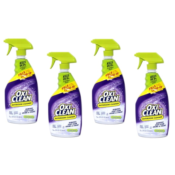OxiClean Kaboom Shower Bathroom Cleaner Sprays Value Pack with Pack of 4, with Hydrogen Peroxide, Fresh, 32 oz, 4 Count