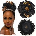 thumbnail image 1 of Abellee Loc Buns para mujeres negras 8 pulgadas Loc Petal Bun Afro High Puff cordón cola de caballo Faux Locs moño cola de caballo postizos clip en extensiones de cabello para mujeres negras (1B/27#), 1 of 5