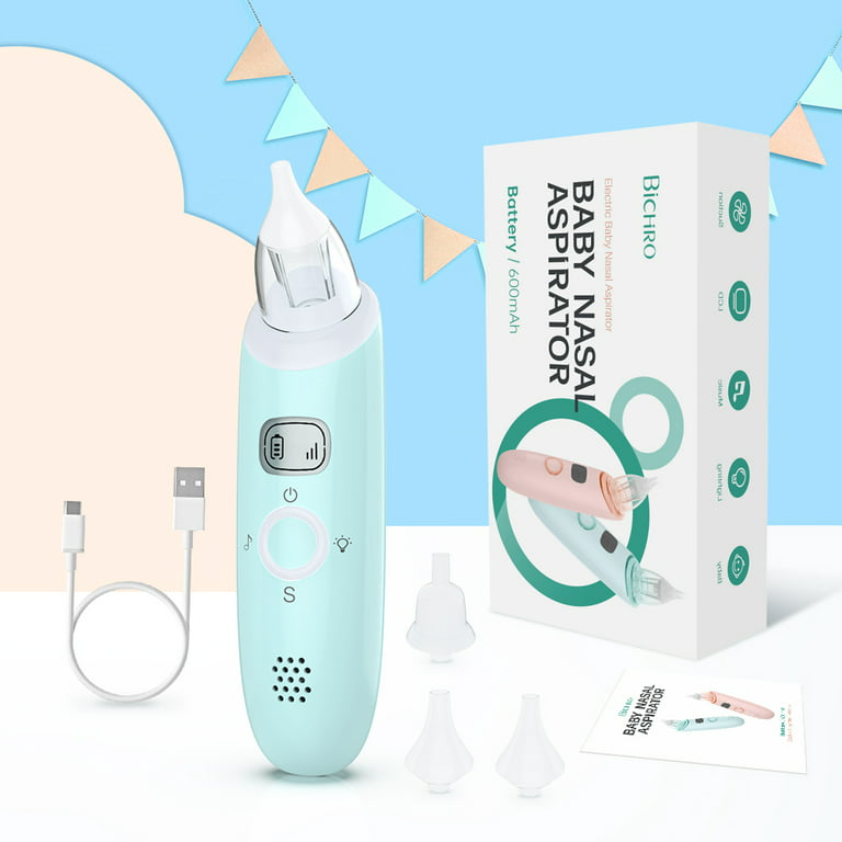 Queenmew Nasal Aspirator for Baby, Electric Nose Booger Sucker with 3 Silicone Tips, 3 Suction Level, Music and Light Soothing Function, Size: 8.2 x