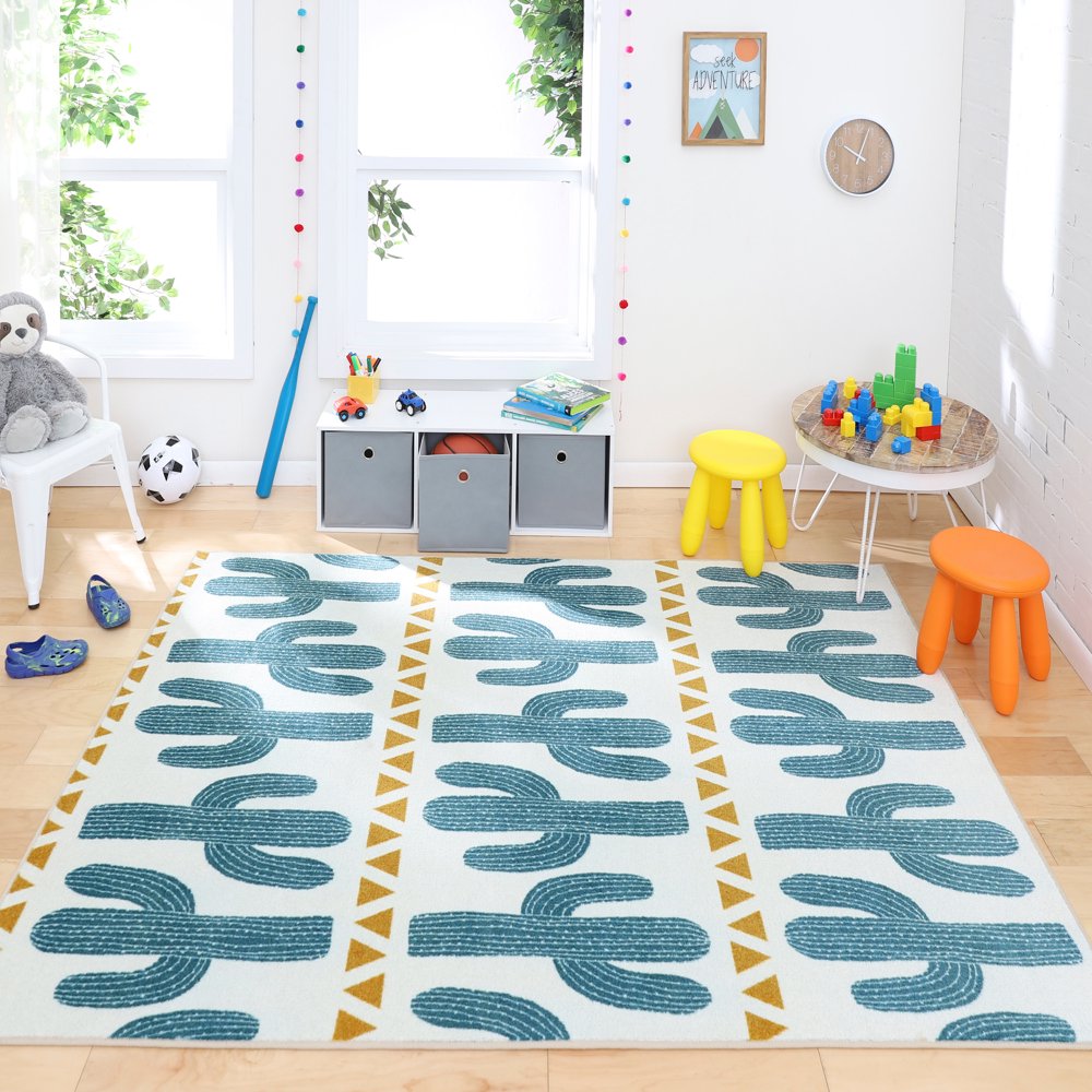 Mohawk Home Prismatic Cactus Stripe Beige Contemporary Theme Kids