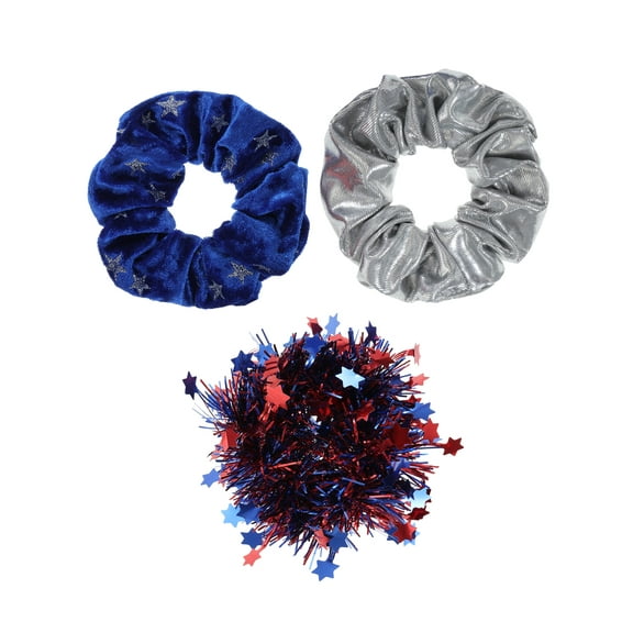 Way to Celebrate Americana Metallic Scrunchies, Red, Silver and Blue, 3 Pieces