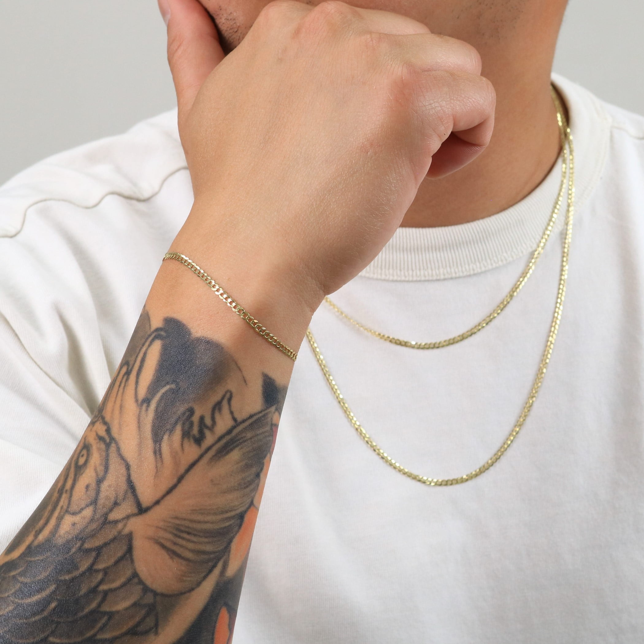 Nuragold 14k Real Yellow Gold Solid Cuban Curb Link 2.5mm Chain Bracelet or Anklet (7"-9") Italian Jewelry for Men & Women