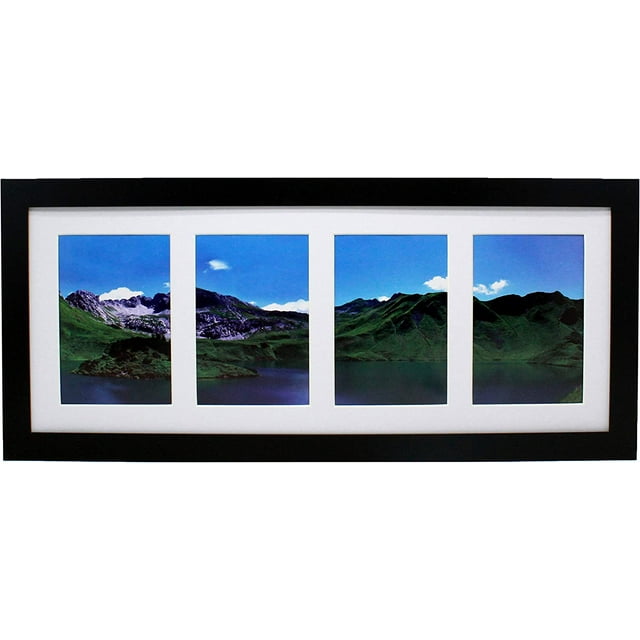 8x24 Collage Black Gallery Picture Frame with Five 4x6 Inch Openings - Wide Molding - Includes Both Attached Hanging Hardware and Desktop Easel - Display Four 4 x 6 Photos Horizontal or Vertical
