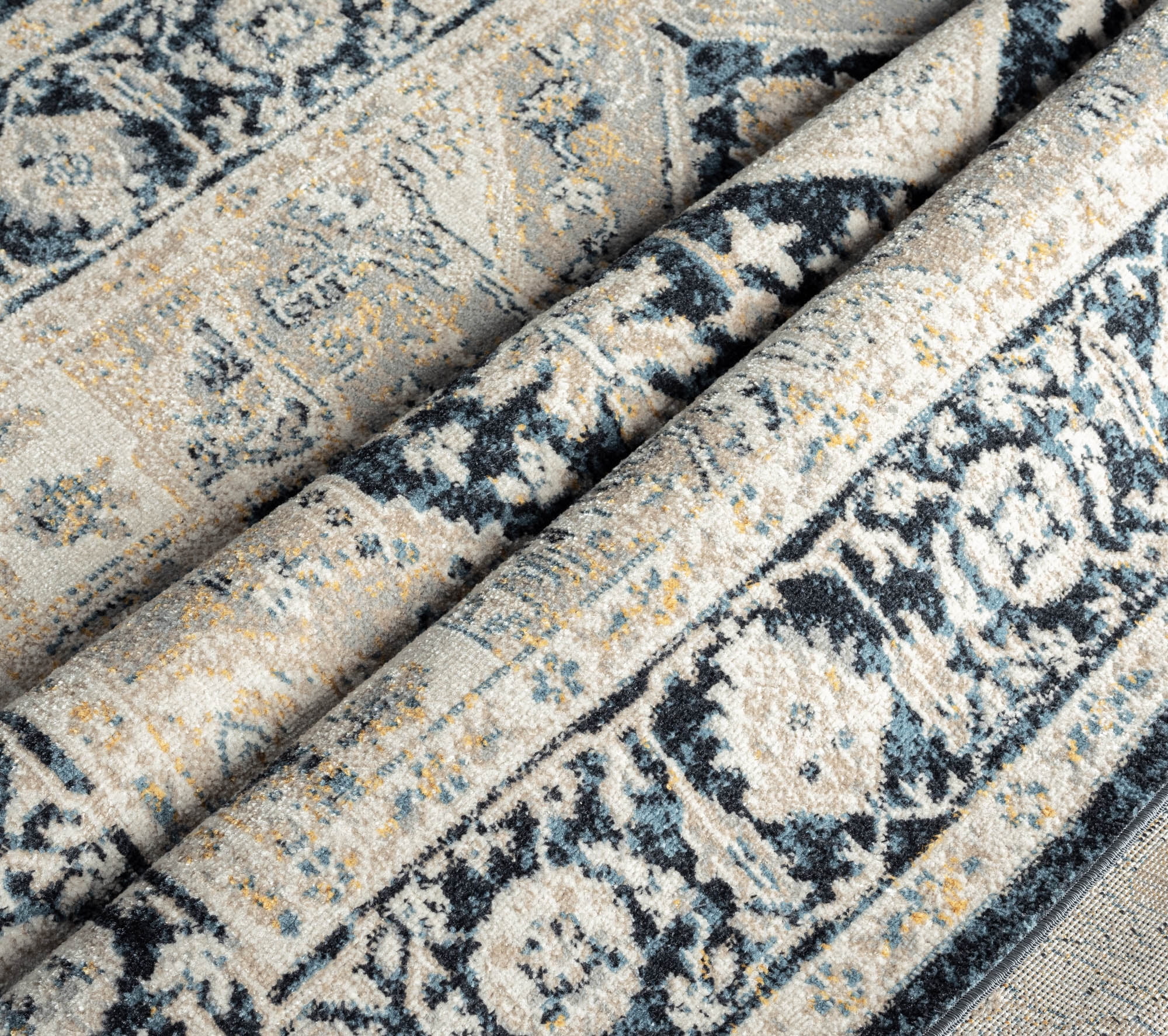 Everwash™ Treasure Rubia Traditional Medallion Machine Washable Runner Area Rug, Ivory/Navy Blue, 2'2"x7'2"