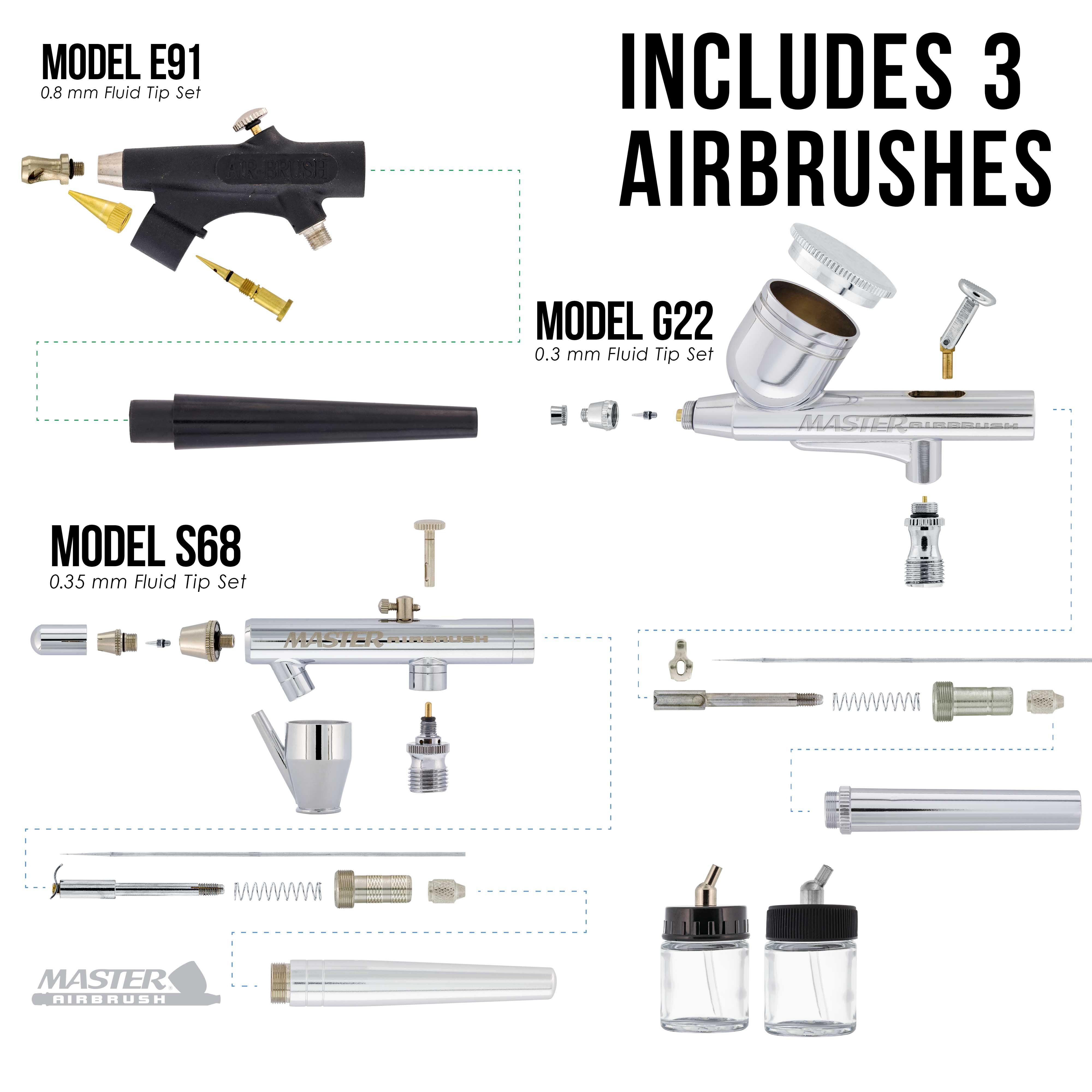 Master Airbrush Professional Airbrushing System Kit - 3 Airbrushes, 16 Color Water-Based Face & Body Art Paint Set, Cool Runner II Dual Fan Air Compressor - Washable Temporary Tattoo, How to Guide