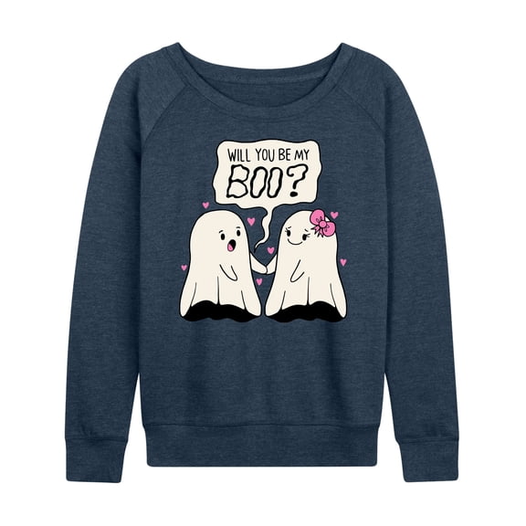 Instant Message - Valentine's Day Will You Be My Boo Lightweight French Terry Wide Neck Long Sleeve Graphic Shirt