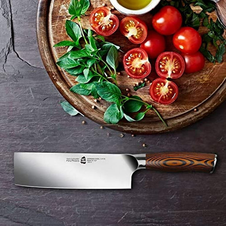 Tuo Vegetable Cleaver Knife - Chinese Chefs Knife - Stainless Steel Vegetable Meat Cleaver - Pakkawood Handle - Gift Box Included - 7 inch - Fiery