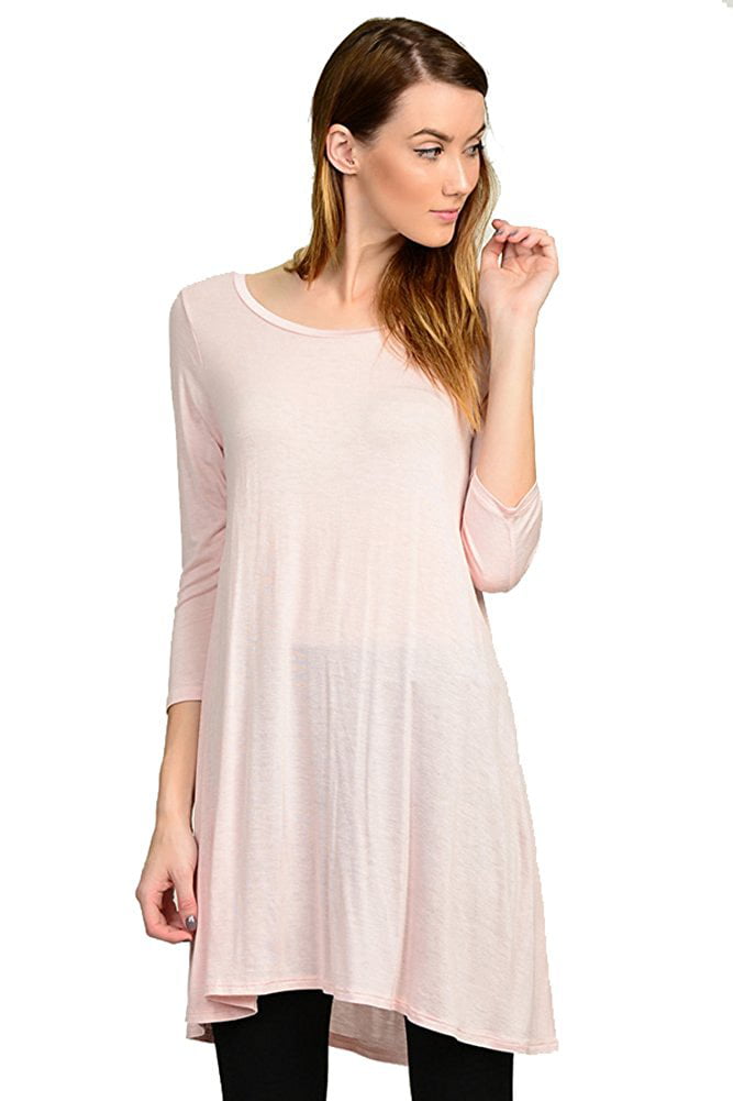 TheLovely - Women Boat Neck 3/4 Sleeve Long Knit Jersey Solid Tunic ...