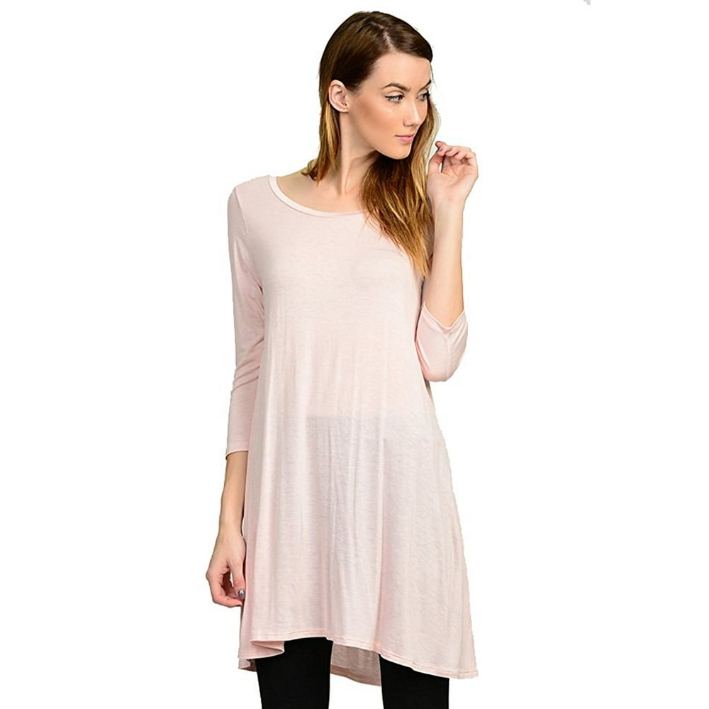 TheLovely - Women Boat Neck 3/4 Sleeve Long Knit Jersey Solid Tunic ...