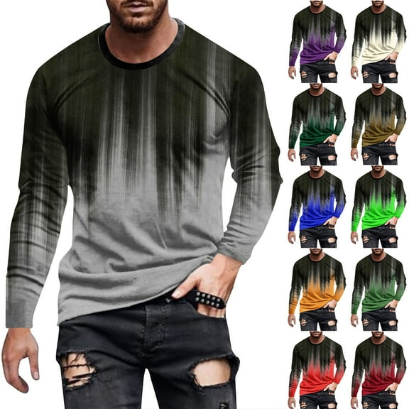 DODADAWANJ Big and Tall Shirts Men Fashion Gradient Graphic Tees Casual Long Sleeve T Shirts Loose Fitting Round Neck Tops for Men Gray XXL