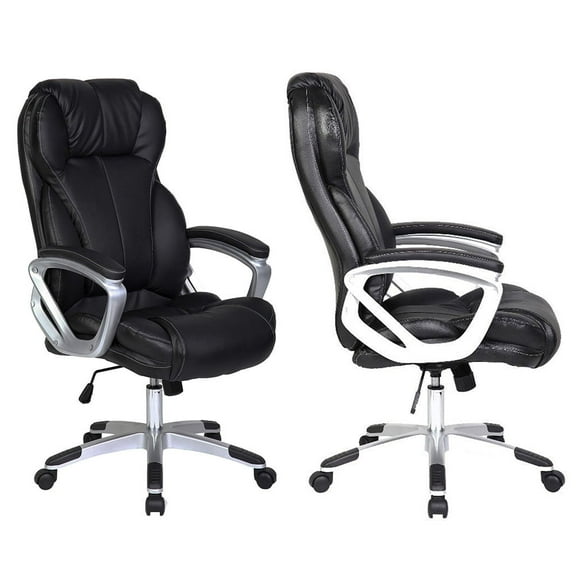 2xhome Set of 2 - Black - Deluxe Professional PU Leather Big Tall Ergonomic Office High Back Chair Manager Task Conference Executive Swivel Tilt Padded Arms