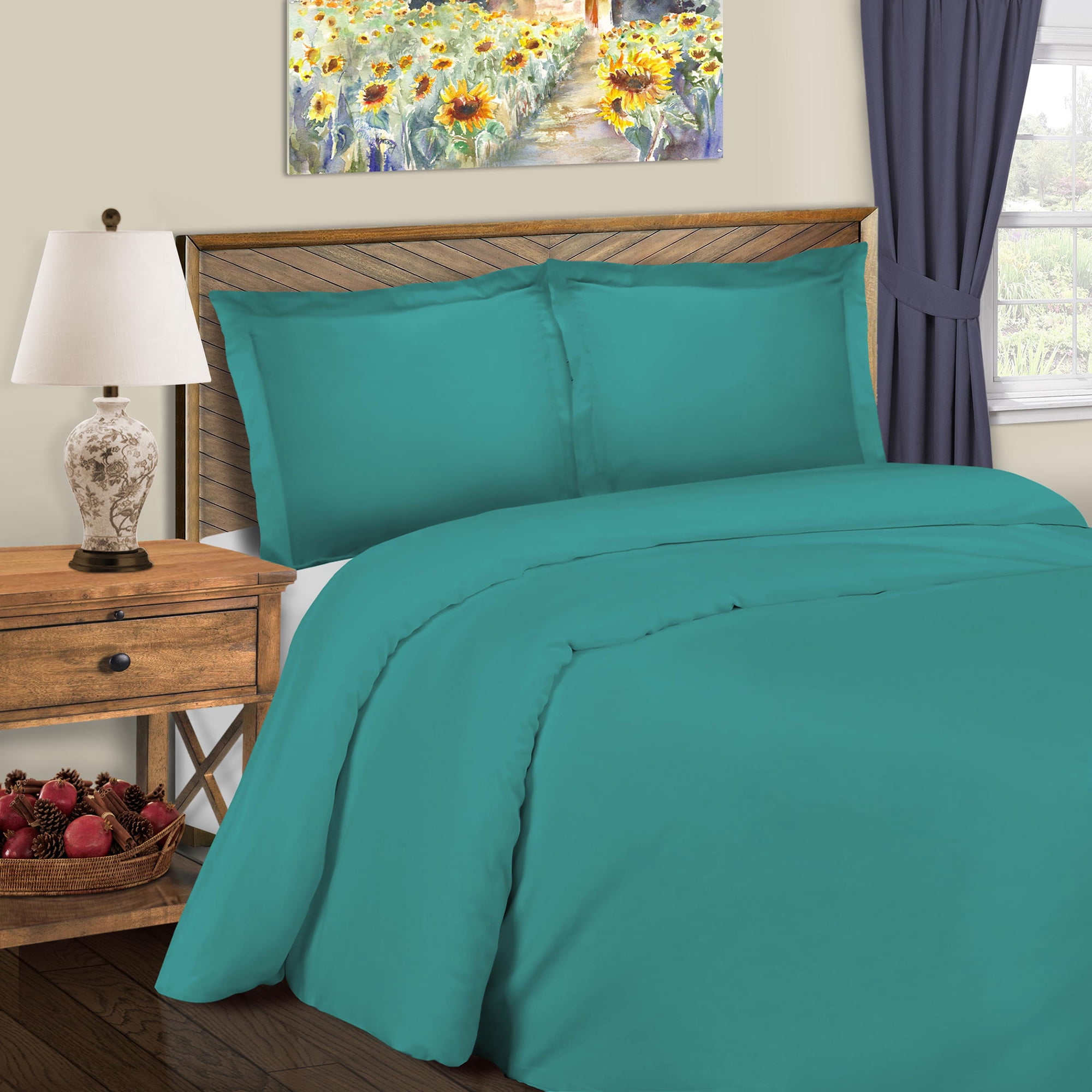 BNM Solid Cotton Blend Duvet Set, Full/ Queen, Teal