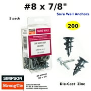 Drywall Anchors Zinc Heavy Duty Self Drilling Hollow Wall Anchor Screws kit #8 x 7/8 (200)