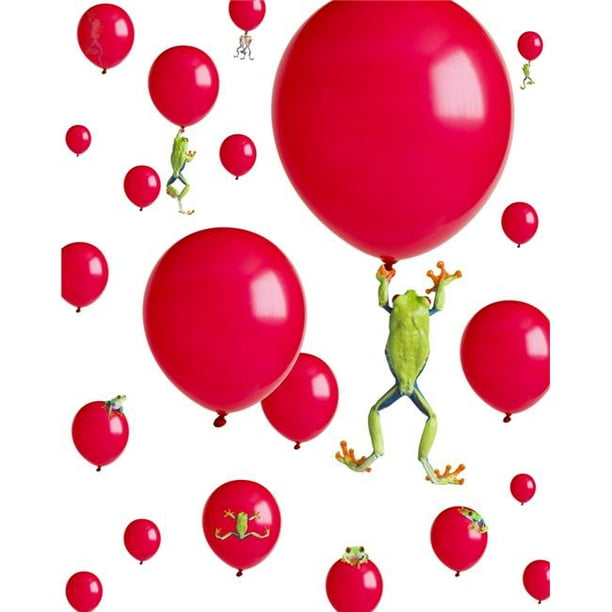 Posterazzi DPI1820121LARGE Affiche de Grenouilles aux Yeux Rouges Flottant sur des Ballons Rouges, 26 x 32 - Grande
