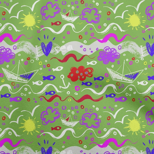 oneOone Cotton Cambric Green Fabric Ocean Life Sewing Craft Projects Fabric Prints By Yard 42 Inch Wide