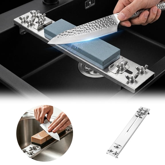 Stainless Steel Sharpening Stone Over Bridge Adjustable Whetstone Holder Durable Sharpening Stand For Kitchen Knife(Silver-32Cm)