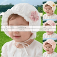 thumbnail image 3 of Boys Girls Beanies Baby Girl Breathable Lacy Bonnet Cute Flower Decorations Toddler Cap Sun Hat(0 12 Months) Ski Hat,1-12 Months,A60-Beige, 3 of 6