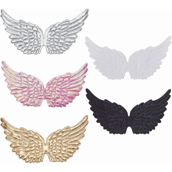 20Pcs 5 Colors Polyester Thread Iron on/Sew On Patches Cloth Appliques Wings Mixed Color 70x125x1mm 4pcs/color