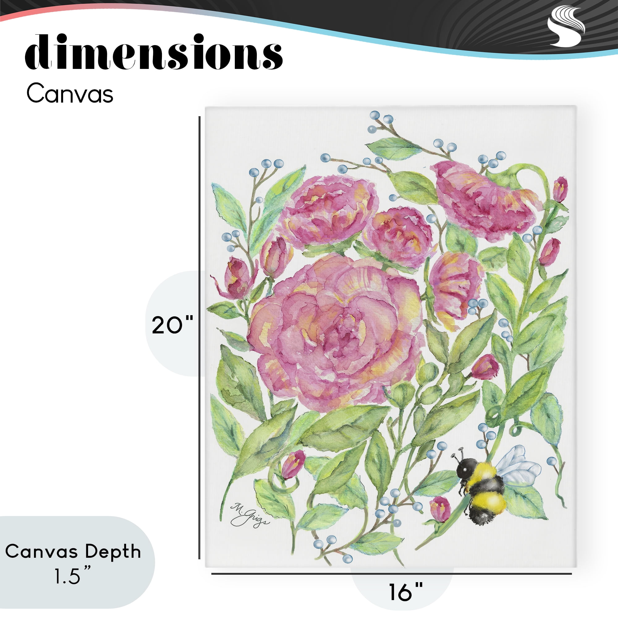 Stupell Industries Peony & Bumble Bee Canvas Wall Art, design by Maureen Grigs