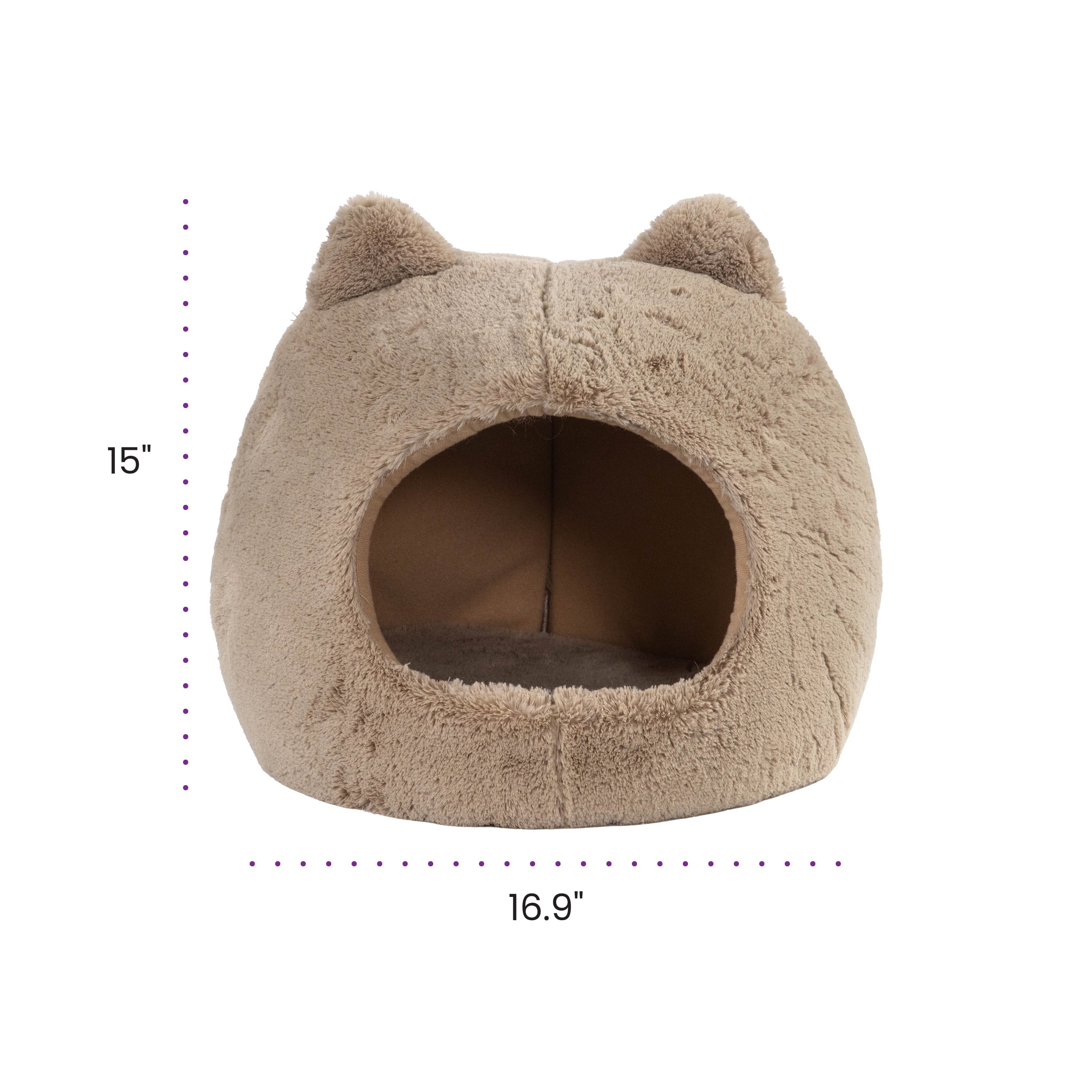 Catstages Meow Hut, Covered Cat Bed Cave for Indoor Cats, Cozy Enclosed with Removable Cushion, 16” x 15” x 15”, For Small Pets Up to 15 lbs, Tan, Small