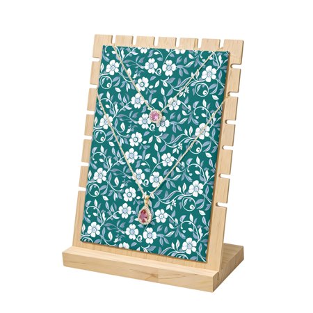 Necklace Display Stand Green Flowers Wood Jewelry Displays Stands with PU Panel Rack Organizer Vintage Pastoral Floral Wooden Necklace Display Holder for Vendors Shop Show Home Tabletop Storage