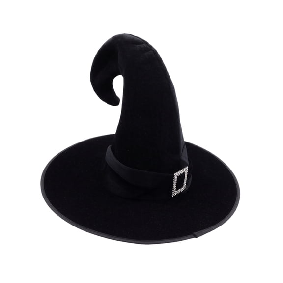 Wizard Hat Gold Velvet Curved Hook Tip Silver Buckle Breathable Lightweight Costume Styling Accessory Unisex, Black