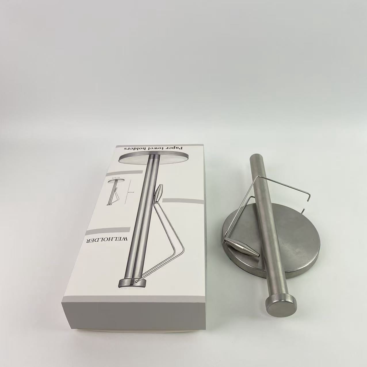 WELHOLDER Paper towel holders,Paper Towel Holder Stand Countertop with Heavy Weighted Stainless Steel Base, Free Standing Paper Towel Holder (Brushed Nickel)