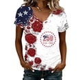 thumbnail image 2 of Iaqnaocc 4th Of July Shirts for Women Independence Day V Neck Short Sleeve 250 Anniversary Usa Flag Patriotic 250th Anniversary Flag T-Shirt American Flag 1776 Tee Tops Vermilion L, 2 of 4
