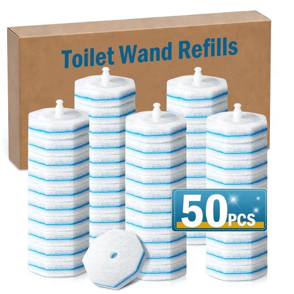 50PCS Toilet Bowl Wand Refills, Replacement Heads for Bathroom Washroom Cleaning Pads, Disposable Toilet Brush Refills