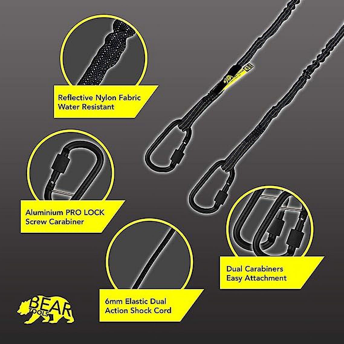 BearTOOLS Safety Lanyard, Dual Carabiner, Black 3 Pack