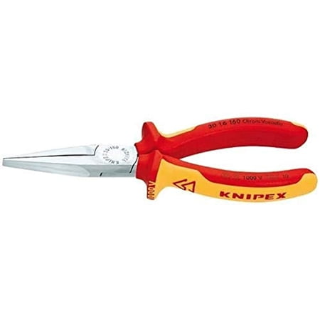 UPC: 0843221004408 | KNIPEX Tools – Long Nose Pliers  Flat Tips  1000V Insulated (3016160)