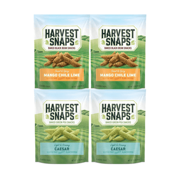Harvest Snaps Veggie Chips Variety Pack – Mango Chile Lime 3oz & Caesar 3.3oz – 4 Count, 2 Bags Each Flavor – Crunchy Plant-Based Snack