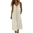 thumbnail image 2 of Ayolanni Sleeveless Women Summer Dresses Button Crew Neck Solid Maxi Slip Dress Ruched Waist Cami Cotton Casual Beach Sundress with Pockets White XL, 2 of 6