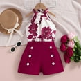 thumbnail image 2 of Gerichy Kid Girls Clothes Big Girls Rose Print Halter Summer Sleeveless Tops Elastic Fashion Shorts 2Pcs Outfits Flowers Sleeveless Top Elastic Solid Shorts Short Set 2Pcs, 2 of 6
