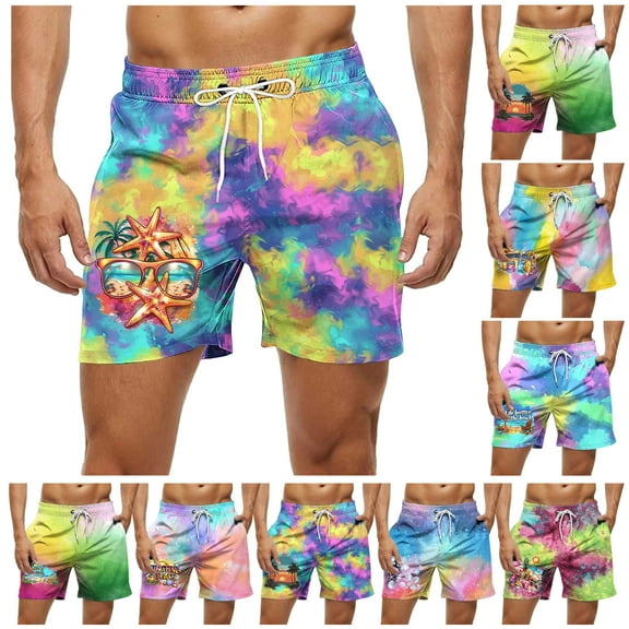 VBTAPA Mens Summer Beach Swim Shorts Fashion Tie Dye Graphic Print Short Pants Big and Tall Drawstring Swim Trunks with Pockets Sales of The Day Clearance Multicolor M