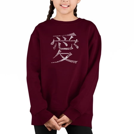 The Word Love In 44 Languages - Girl s Word Art Crewneck Sweatshirt