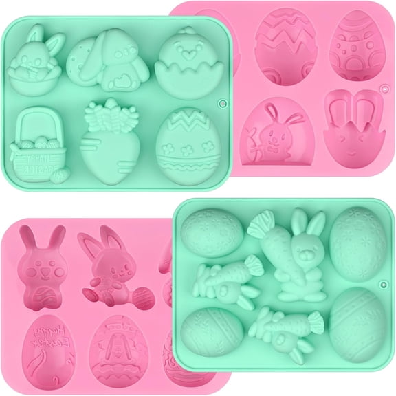 4 Pack Easter Chocolate Molds, Bunny Half Egg Shaped Non-stick Silicone Molds for DIY Chocolate Candy Muffin Handmade Soap Cake Decoration