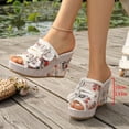 thumbnail image 5 of Rokment Floral Fringed Denim Platform Wedge Heeled Sandals for Women Trendy Casual Leopard Canvas Buckles Espadrilles Chunky Heels Slides Dress Backless Slippers 2026 Summer Beige Size 6.5, 5 of 5