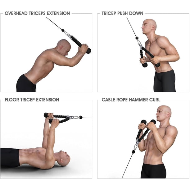 Corde De Triceps 68,6 Cm Avec Poignées Caoutchouc - Accessoire Musculation Poulie