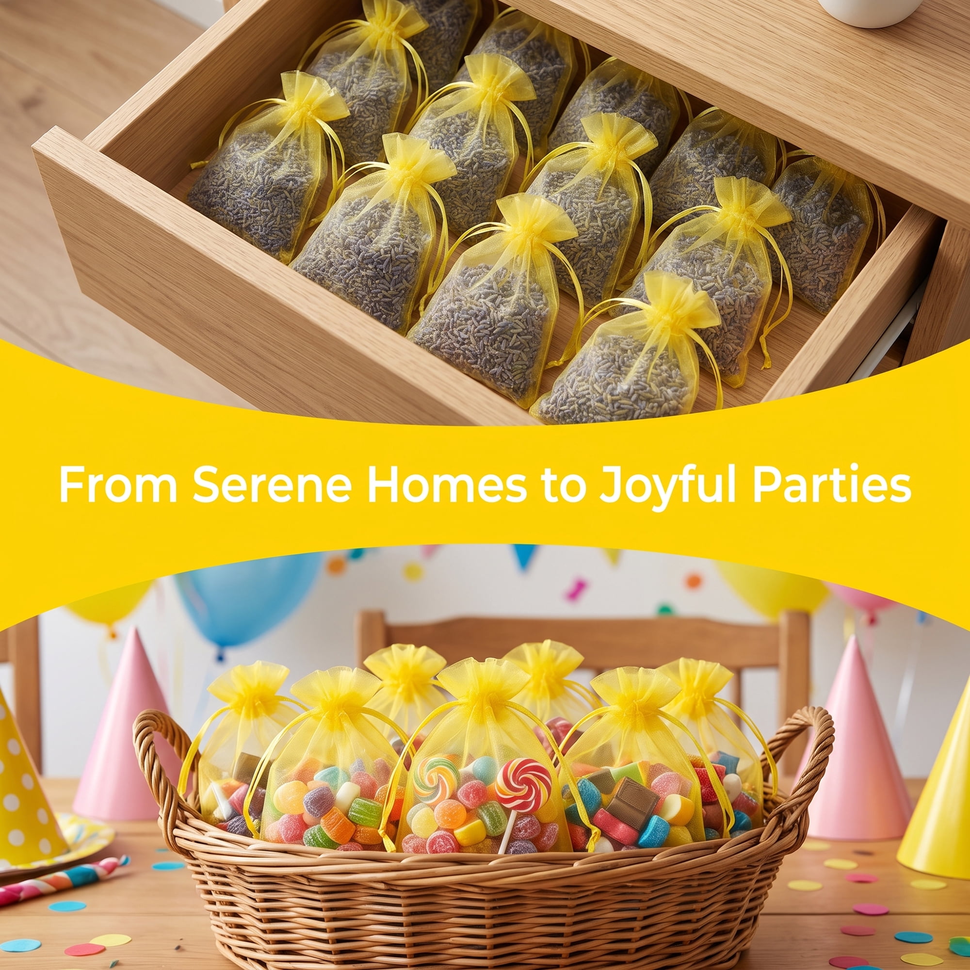 Unique Bargains Multi-Purpose Gift Bags with Handles for Events Yellow 3.5" x 4.7"