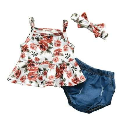 

MERSARIPHY 3Pcs Baby Summer Outfit Floral Vest +Elastic Waist Briefs + Hairband