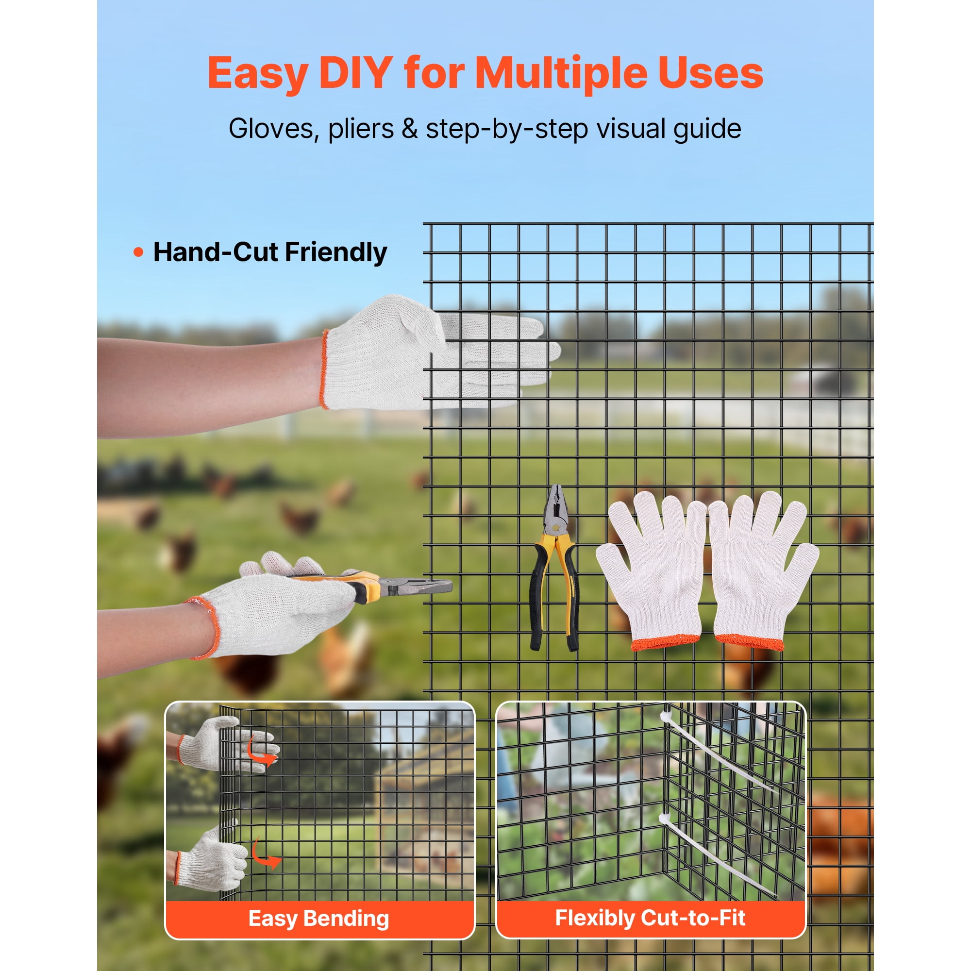 KFFKFF 24 in x 50 ft Hardware Cloth, 1/2 in 19 Gauge Galvanized Wire Mesh Roll, Durable Vinyl-Coated Weather-Resistant Fencing for Gardens, Animal Enclosures