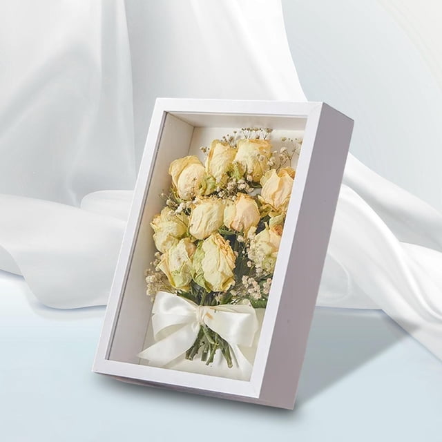 Shadow Box Frame Decorative Memory Box for Handicrafts Medals Wedding Photos White