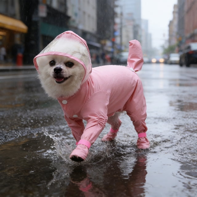 Conjunto de impermeable y botas de lluvia para perros y gatos pequeños y medianos, protección impermeable para todo el cuerpo al aire libre con capucha y tiras reflectantes, múltiples tallas.