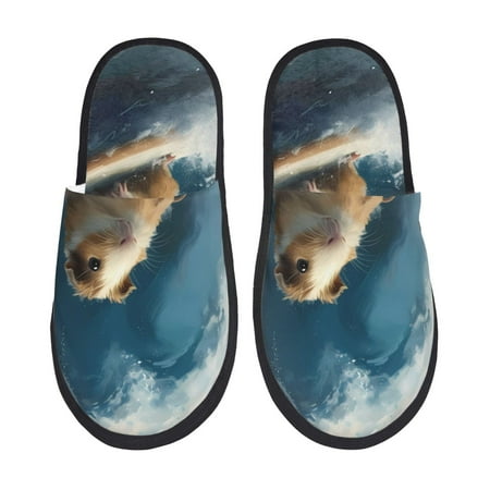 Balery Surfing Guinea Pig Slient Indoor Furry Fleece Comfort House Shoes Soft Non-Slip Home Shoes Cotton slippers House Slippers-- Medium