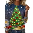 thumbnail image 2 of Craaazy Christmas Shirts Womens Round Neck Long Sleeve Christmas Tree Printed Shirts Xmas Santa Tops Gifts, 2 of 4