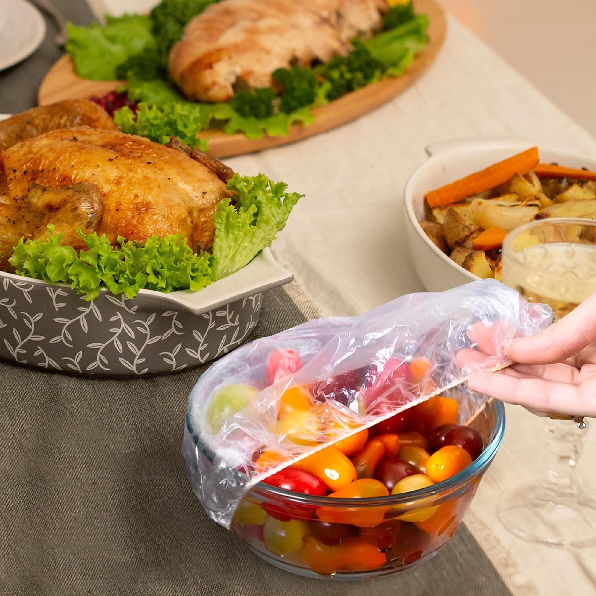 Elastic Plastic Bowl Covers, 12 Inch. Pack of 500 Clear Plastic Disposable Bowl Covers 30 Micron Thick. Durable Adjustable Plastic Food Covers with Elastic Edge. Stretchable Bowl Covers Small