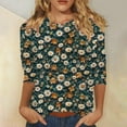 thumbnail image 2 of CYMMPU Women's Floral Printed 3/4 Length Sleeve Summer Fall Crewneck Business Work Blouses Trendy Tunic Tops Casual Shirts Basic Tees 2025 Clothes Multicolor XXXL, 2 of 5