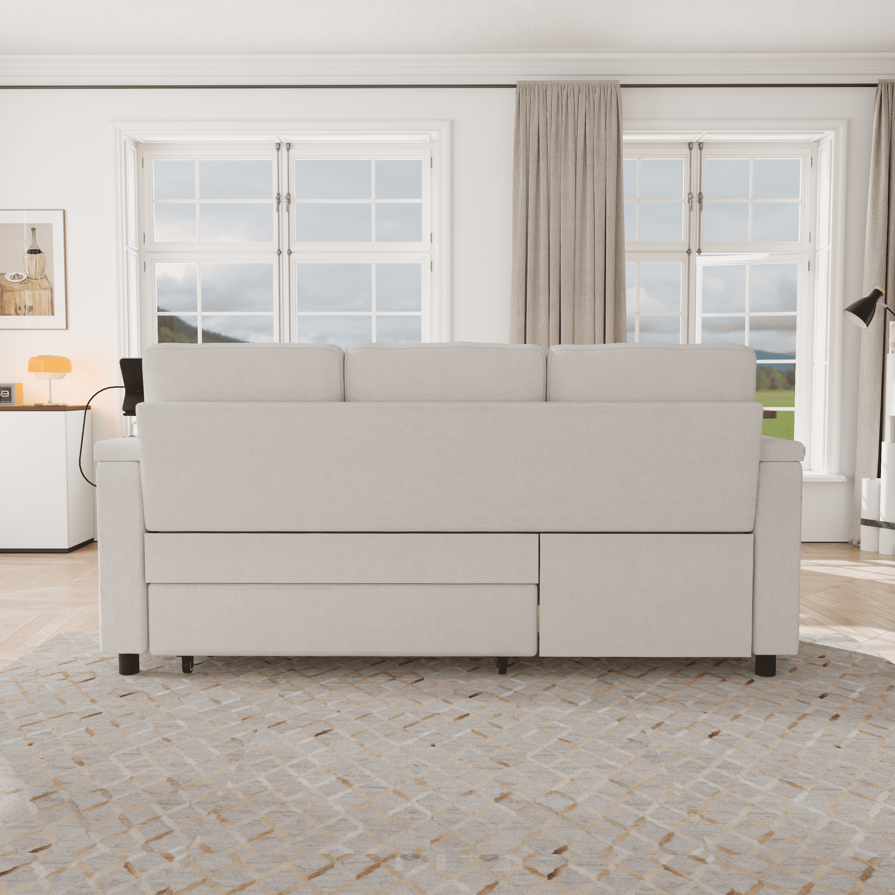 TiramisuBest 81" 3-in-1 Convertible Sleeper Sofa Bed with Power Recliner,Chenille Sofa Couch with Tray Table & USB for Living Room,Off White