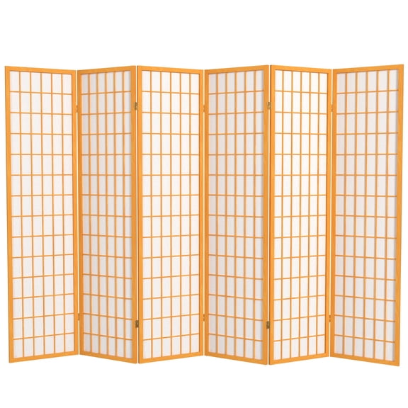 6 ft. Tall Window Pane Shoji Screen - Honey - 6 Panels